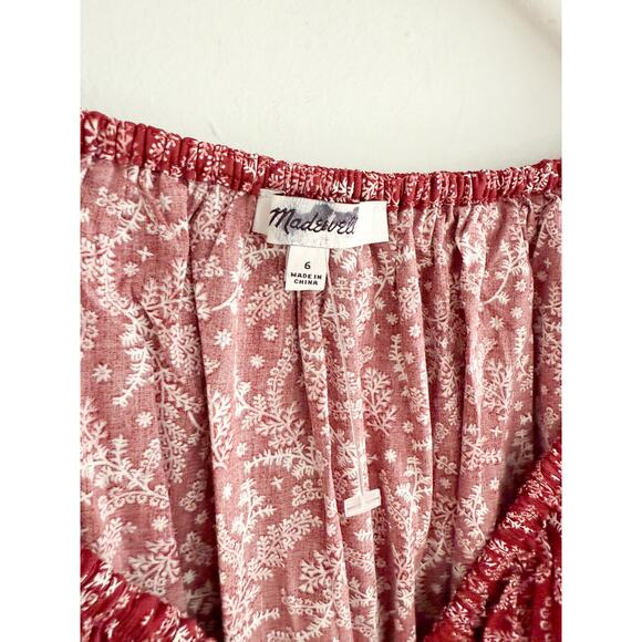 Madewell | NWOT | Puff-Sleeve V-Neck Mini Dress Paisley Floral Rusted Red | Sz 6 - Picture 5 of 9